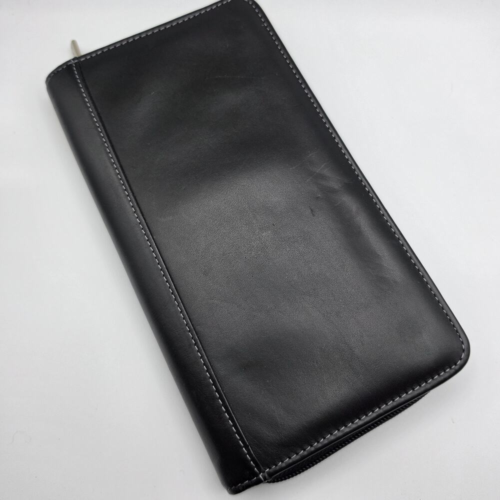 LEEDS Genuine Leather Passport Holder Travel Wallet Organizer Black Zip Around